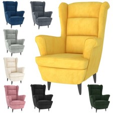 Retro High Wing Back Armchair Rich Soft Velvet Plywood Frame Padded Accent Chair
