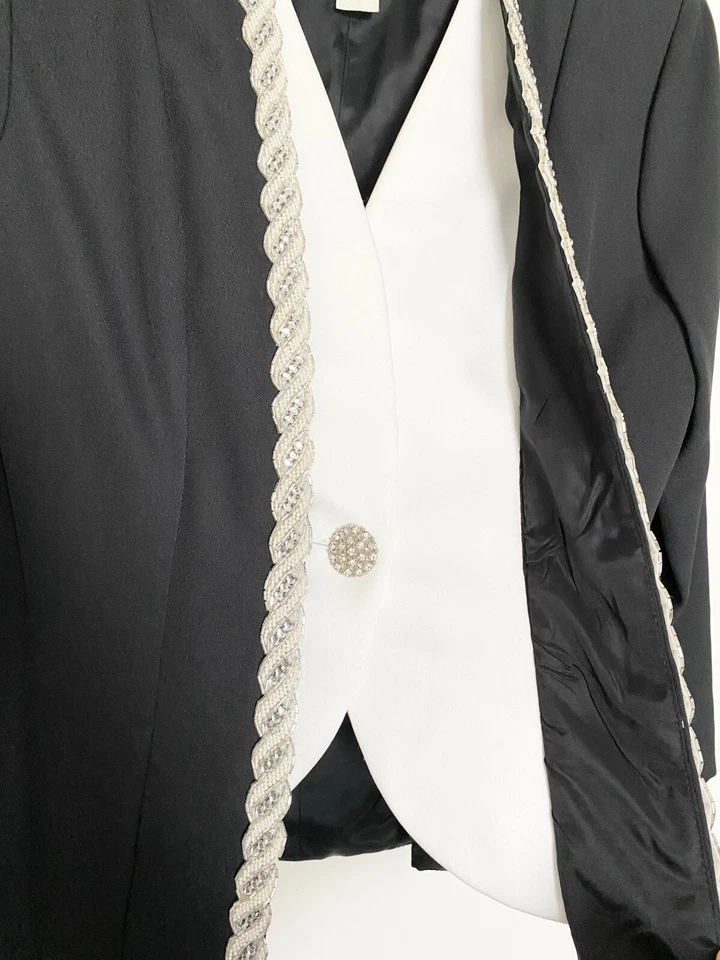 Blazer Abrigo Chaqueta ALEX EVENINGS Cuerda Negra Torcida Cuentas Broche Botón Esmoquin 8 Foto 4 de 4