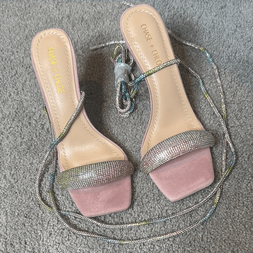 Pink Chase & Chloe Gia Rhinestone Strappy Open Toe Stiletto High Heel Size 9 NEW - Picture 4 of 11