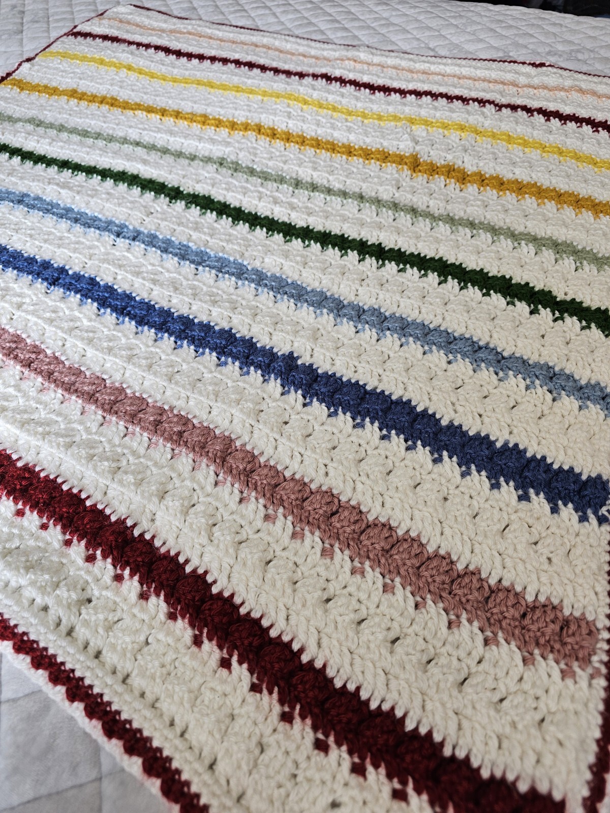 Crochet Afghan Blanket White Multi 39