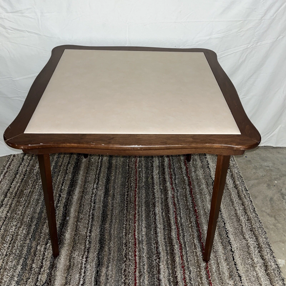 Vintage MCM Stakmore Solid Wood Folding Card Table Padded Vinyl Top 30