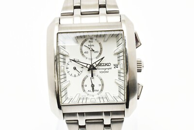 Rare [Near MINT] SEIKO 7T62-0GK0 100m Chrono White Dial Silver