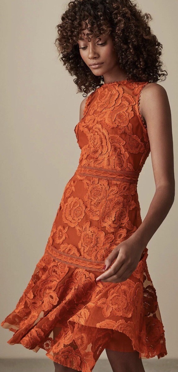 Reiss Adia Lace Fit And Flare Dress Brunt orange Size NWT RRP £235