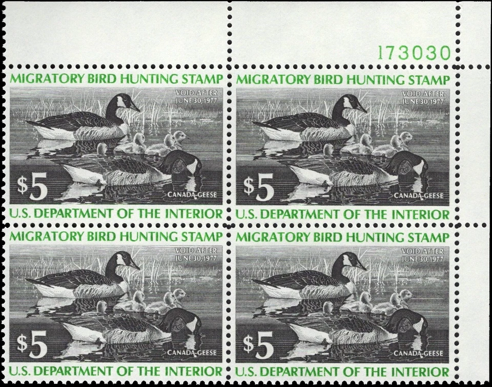 UNITED STATES 1976 Hunting Permit $7.5 Canada Geese-Sc#RW43-Blk x4-MNH OG - Image 2 of 3
