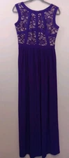 Morgan And Co Women Junior Purple Floral Lace Fit Flare Long Prom Gown Size 9