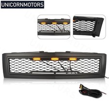 Front Bumper Upper Grille W Led Lights Fit 2007-2013 Silverado 1500 Matte Black