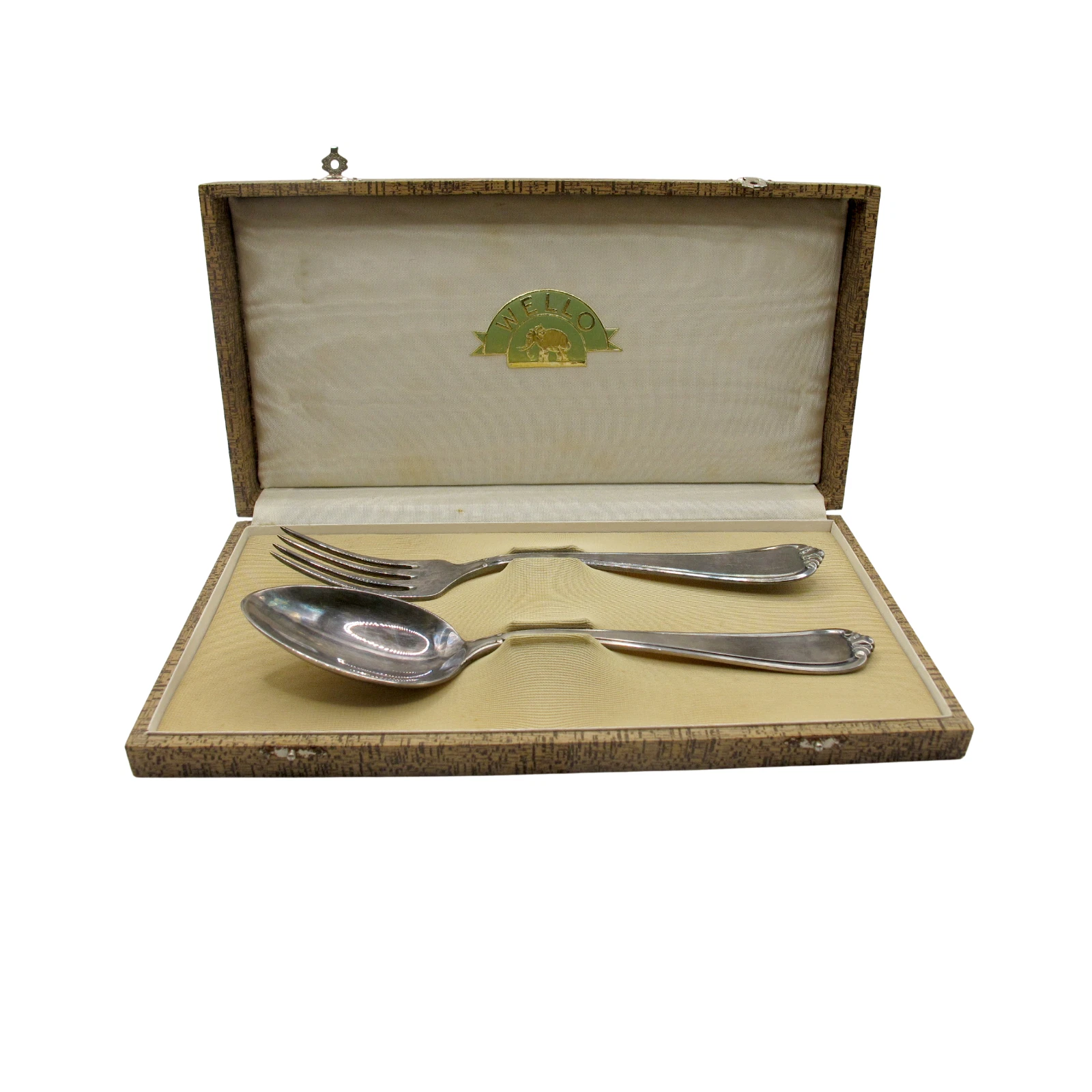 Wellner 1930s Silver Plated Serving Spoon Fork Set Original Box Germany Art Deco