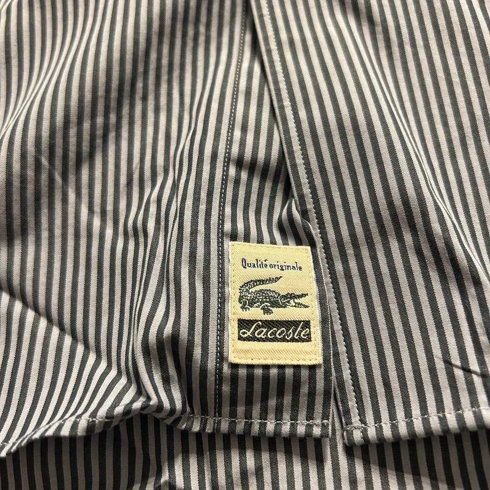 Camisa Para Hombre Lacoste Gris Rayas Abotonada Nueva Con Etiquetas Talla 44 Calce Regular Algodón Foto 4 de 4
