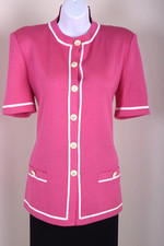 ST.JOHN Women's Knit Pink White Trim Jacket Sz 8