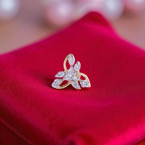 Exquisite 1/5 Cts Round Brilliant Cut Natural Diamonds Nose Stud 18K Yellow Gold
