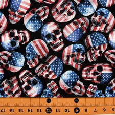 Patriotic Fabric  American Flag Skull Toss on Black  Hi-Fashion YARD