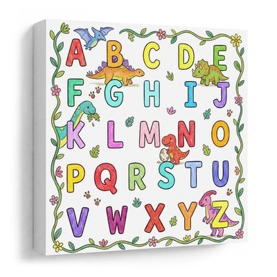 Alphabet Dinosaurier LEINWAND WANDBILD Kinderzimmer Deko Baby Junge Schlafzimmer GROSS
