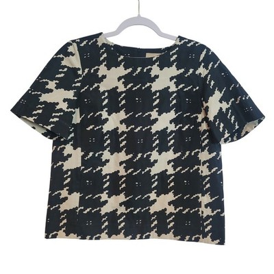 Weekend Max Mara Abstract Black Cream Abstract Houndstooth Top Size 8 Luxury