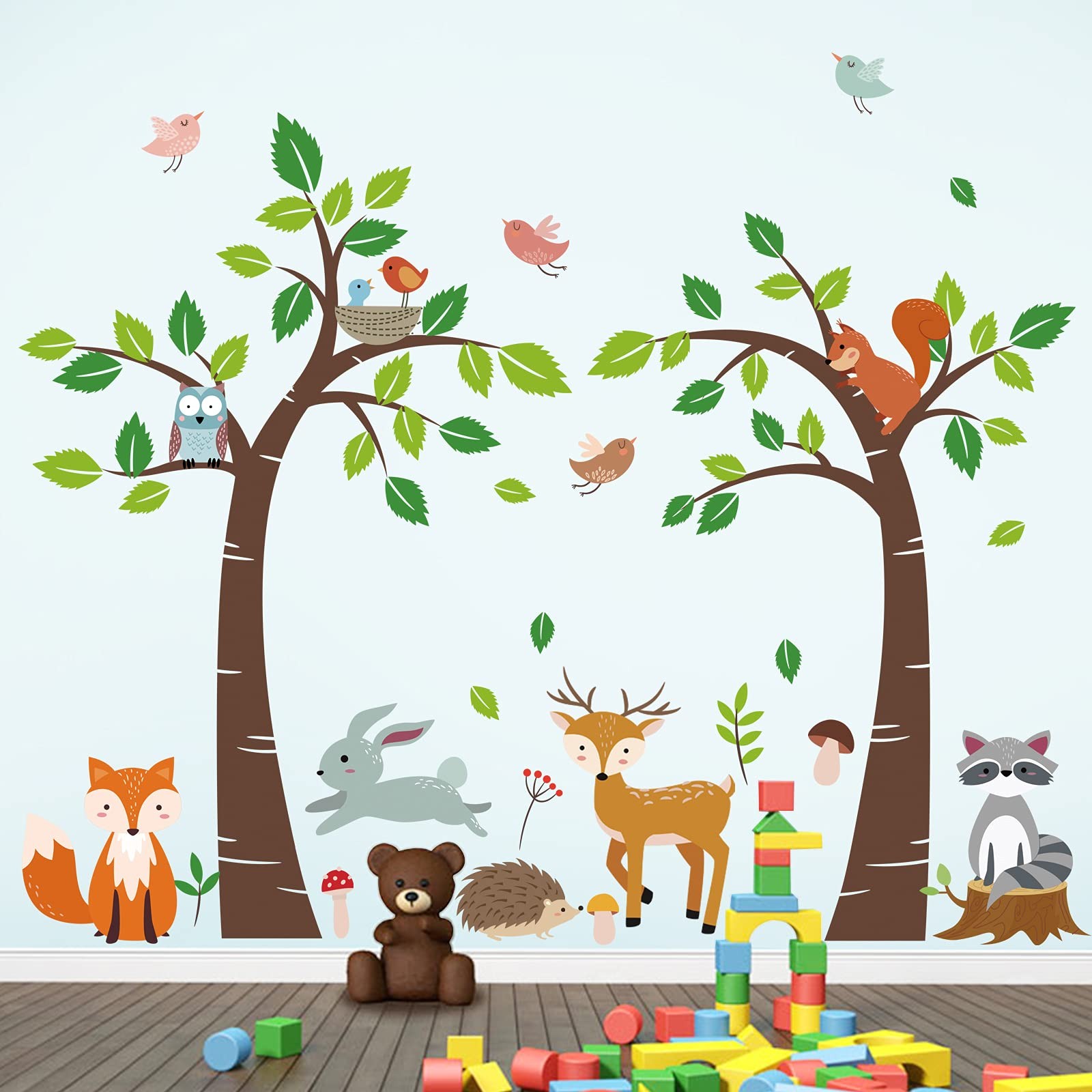 Woodland Animals Trees Wall Decals Deer Fox Owl Wall Stickers Kids Bedroom Ba...