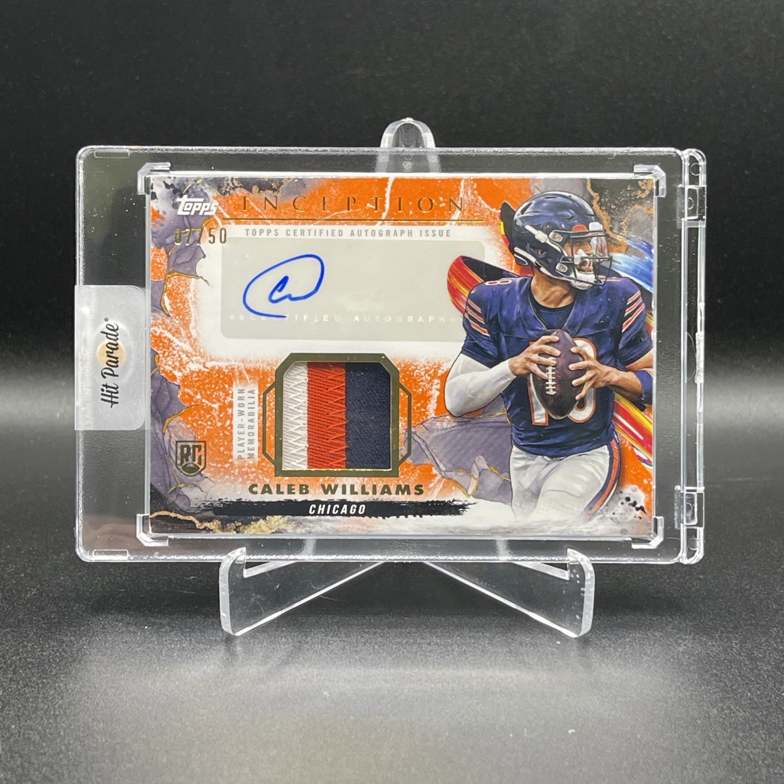 2024 Topps Inception Caleb Williams Provenance 3 Color RPA Orange 7/50 ENCASED
