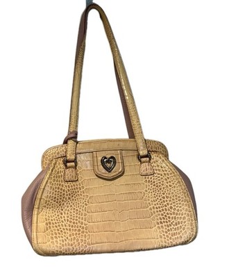 Brighton Croco Embossed Med Pink Shoulder Bag Purse Handbag Satchel w/ Dust Bag