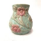 Vintage Hull Pottery Crabapple Vase Matte Aqua Pink Floral Art Pottery