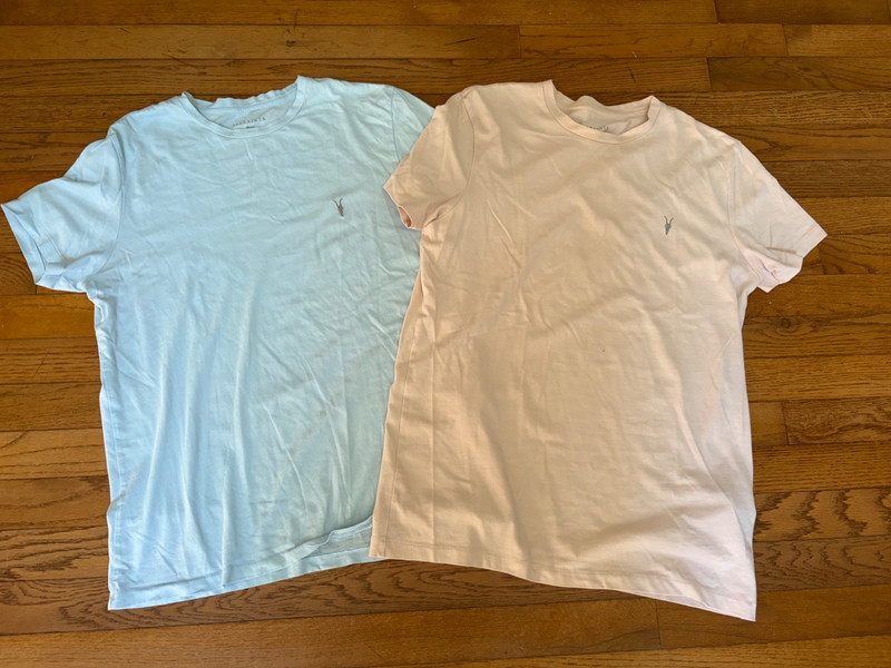 Lot of Two Mens All Saints Ramskull Logo T-shirts Small S - Pastel Blue and Pink