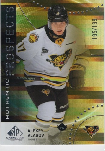 2025-26 UD CHL SP GAME USED PROSPECTS ORANGE FOIL #52 TIGRES ALEXEY VLASOV /199