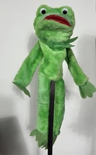 Frog Hand Puppet Squeaker Sound Pop Out Tongue Plush Long Limbs RARE Vtg 70s