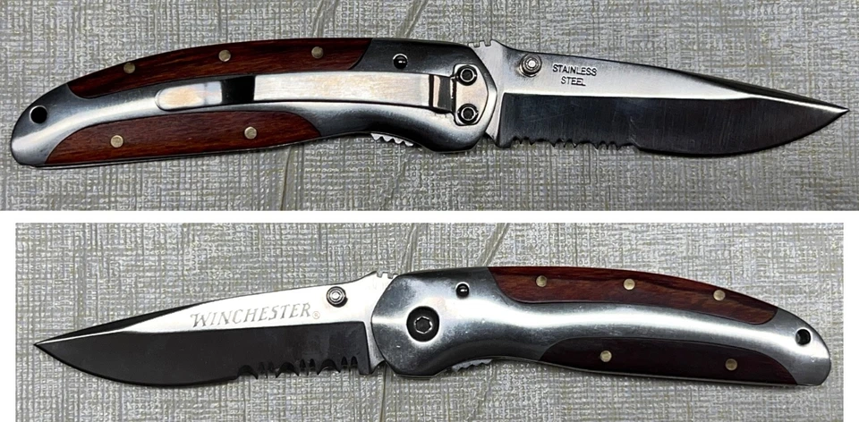 Navaja de bolsillo y multiherramienta Winchester con mango de madera con funda de nailon Foto 4 de 4