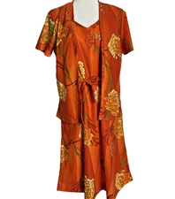 Vtg Sears Hawaiian Fashions Dress Set Orange Floral W/ Shirt & Sash Sz L Women's