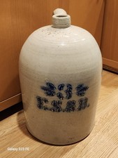 STONEWARE WHISKEY JUG, E.S.& B. 3 GALLON, SALT GLAZED,  GREAT CONDITION.