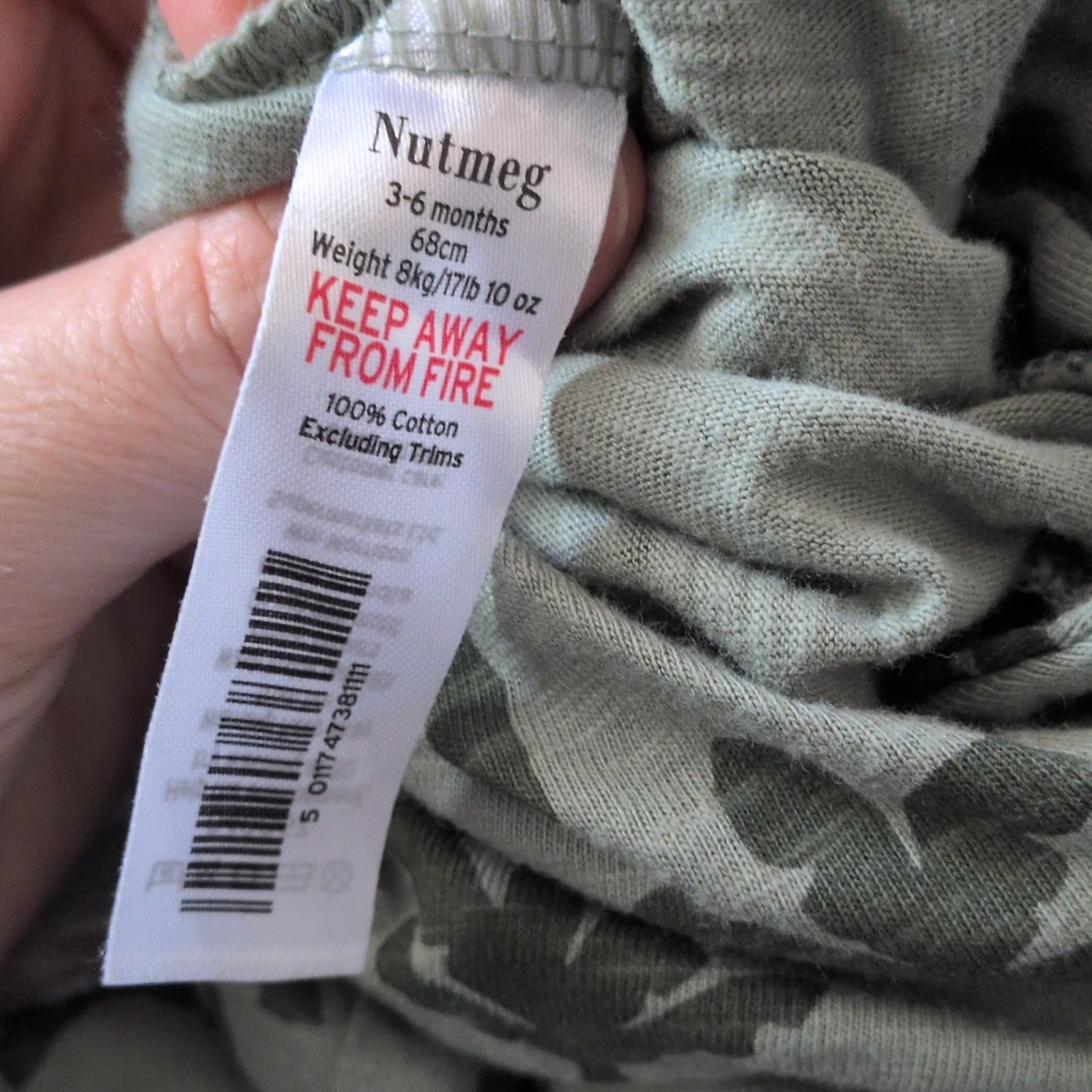 Nutmeg 3-6M Cotton Jersey Playsuit Green Palm Tree Tropical SS Button Up image 3
