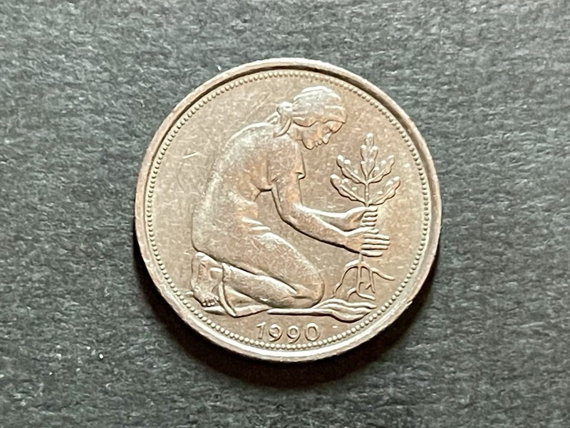 Germany 🇩🇪 50 pfennig • 1990-F KM#109 20mm -We Combine Shipping!