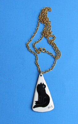 Artisan handcrafted Cat Pendant with 24 inch gold colored Chain