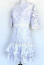Just Me Pale Lavendar White Lace Dress Price $88 Size S NWT Ruffle Hem