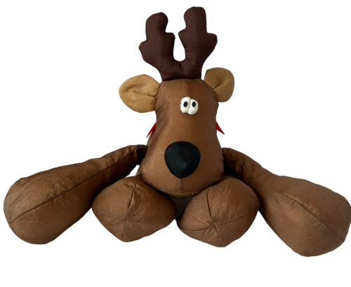 Vtg Hallmark Rodney Reindeer Nylon Plush 15" Brown Stuffed Animal Christmas Bow - 第 1/12 張圖片