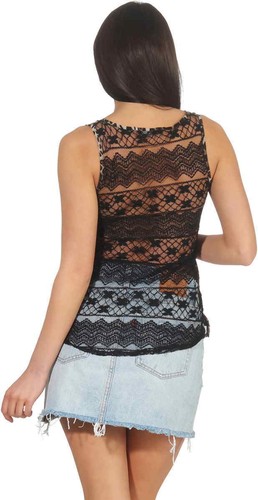 Damen Tanktop Spitze Leopard dünn transparent Häkel Vokuhila 34 36 38 XS S M - Bild 4 von 7