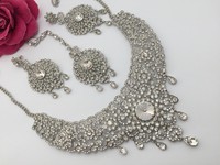 Indian Bollywood Costume Jewellery Necklace Set Silver Design Wedding Indian Bollywood Costume Jewellery Necklace Set Silver Design Wedding