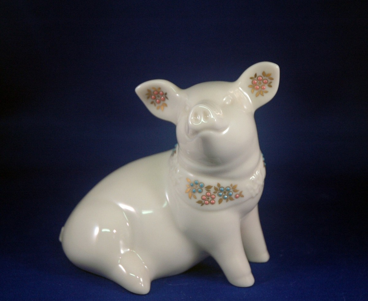 Vtg Lenox China Jewels Collection 'Pig With Flowers' Gold Accents