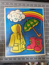 Vintage Puzzle Preschool Wood Playskool Stormy Weather Umbrella Boots Rainbow