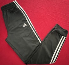 Boys Adidas Black Athletic Joggers Pants Large L 14/16 3 Stripe Tapered