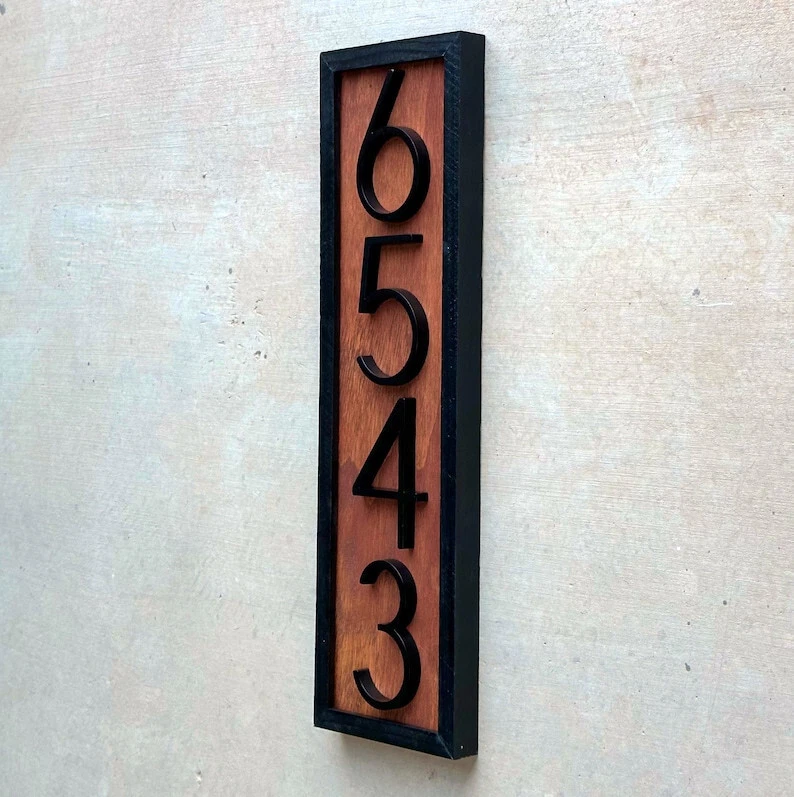 Números de casa, números de dirección, números de casa modernos, letrero de madera personalizado02 Foto 3 de 4