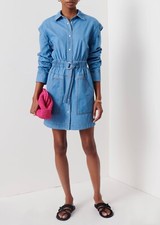 Derek Lam 10 Crosby Hadley Denim Shirt Dress Ruched Sleeves Denim Blue Size 6