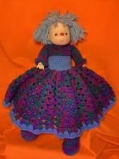 Vintage Handmade Doll Plastic Head Hands Crochet Yarn Body Clothes Hair 18