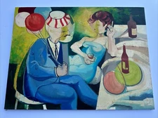 PROFESSOR BILL VOSS PAINTING 1970 MODERNIST LARGE 40 INCH PORTRAIT WOMEN W WINE