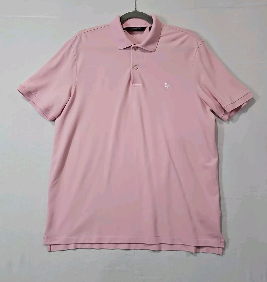 Ralph Lauren Polo Golf Camicia Uomo Rosa Media Casual Manica Corta Bianco Pony