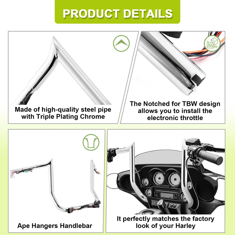 Manillar excavadora precableado 14" para Harley Electra Glide Ultra Limited 2008-2013 Foto 3 de 4