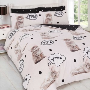 Cute Cat Meow Kitten Duvet Set Cover Single Double King Superking