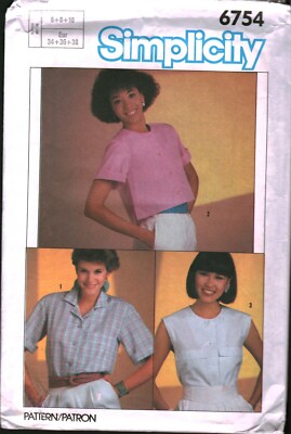 6754 Simplicity Vintage SEWING Pattern Misses 1980s Top Stitched Loose Shirt Top