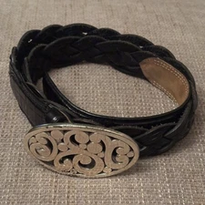 Vintage Womens Brighton Black Leather Belt Silver Buckle 34 B20673 Read