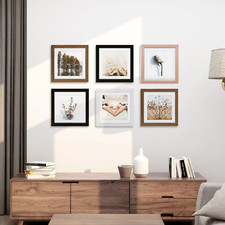 Square Photo Picture Frame with White Mount Wood Effect Black White Oak Frames