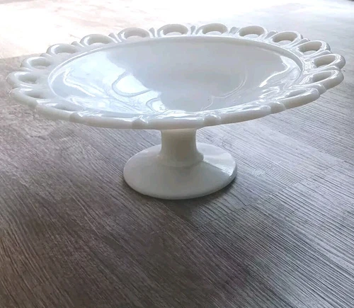 🔥 Vintage 11" Anchor Hocking Milk Glass Pedestal Lace Fruit Bowl Pedestal