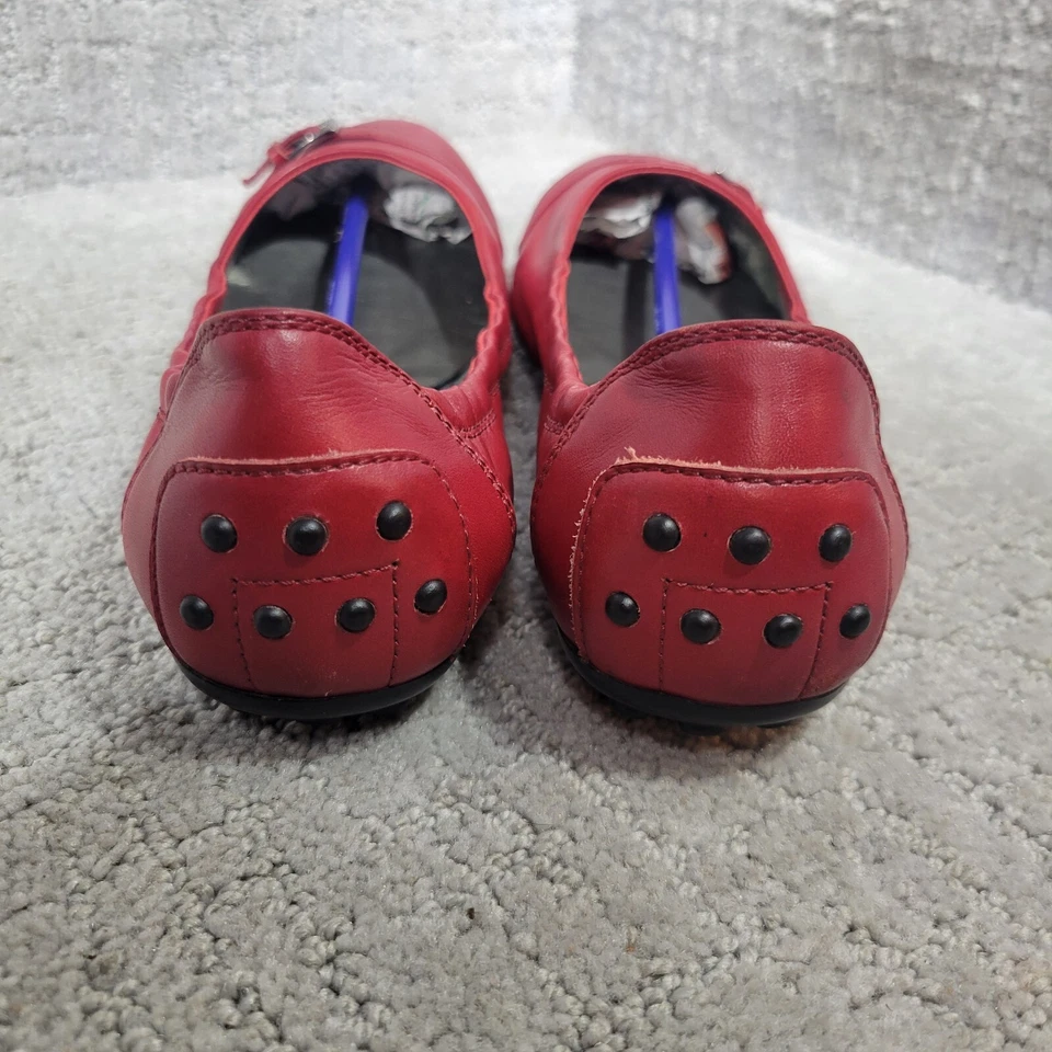 TOD'S Mujer Talla 37 EU 6 EE. UU. Rojo Cuero Cinturón Conducción Ballet Zapatos Scrunch Foto 4 de 4