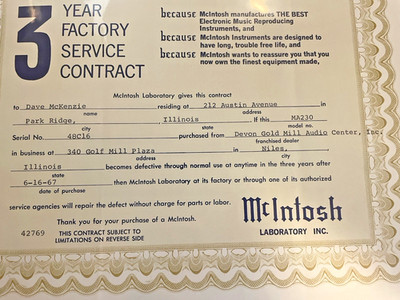 McIntosh 3 year Factory Service Contact / Excellent Condition /